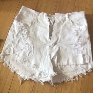 White High Waisted Jean Shorts